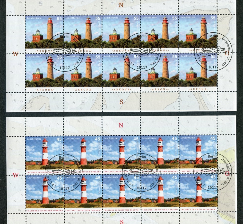 Bund 2942-2943 Lighthouse Miniature Sheet Set Stamped ESST Berlin KB 2012 BRD