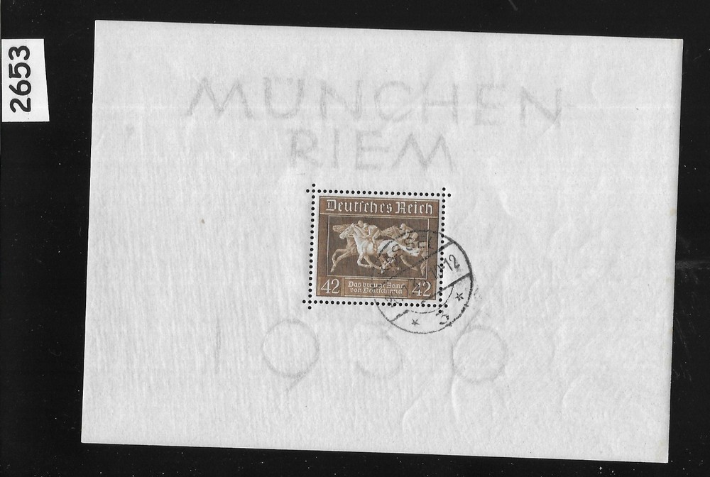 Stamp Sheet B90 / 1936 Brown Derby Horse Race KASSEL Germany cancel #2653