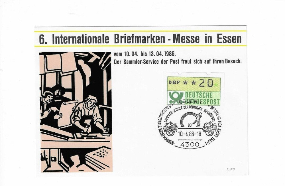 Germany 1986 Special Card & Cancel Essen -6 Internationale Briefmarken-Messe