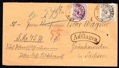 GERMANY 1875 TREPTOW TO GRUNCAINCHEN FRANKED „AUSLAGEN“ 55 RP, SC. #30, 34