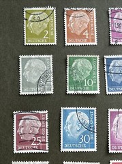 West GERMANY 1954 President Th.Heuss 19 Pcs Used Stamps, VF/XF Condition