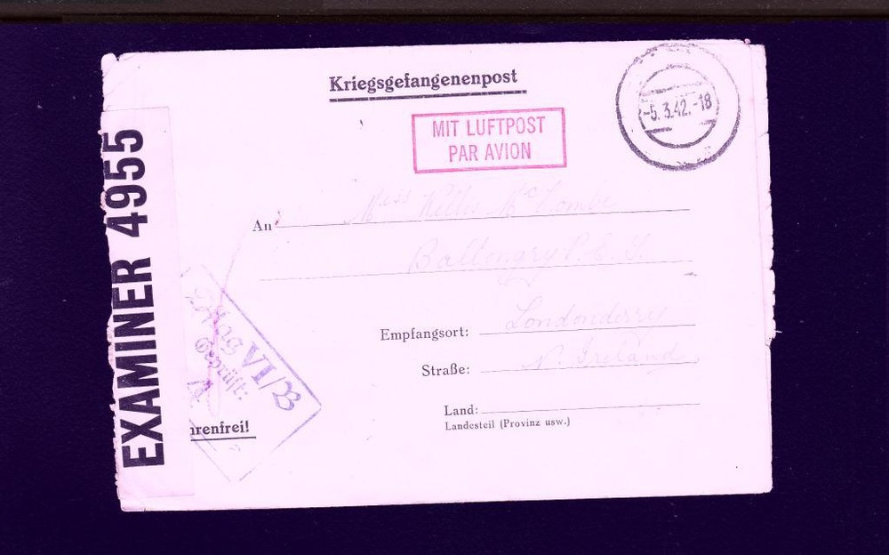 Germany WWII Officer POW Air Censor PC90 4955 Camp Censor Missing Cigs 1942 z66