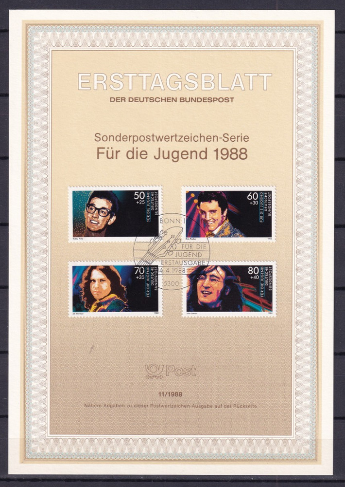 Bundesrepublik ETB 1360-3 Scott B666-9 Rock Legends Lennon Elvis Morrison Holly