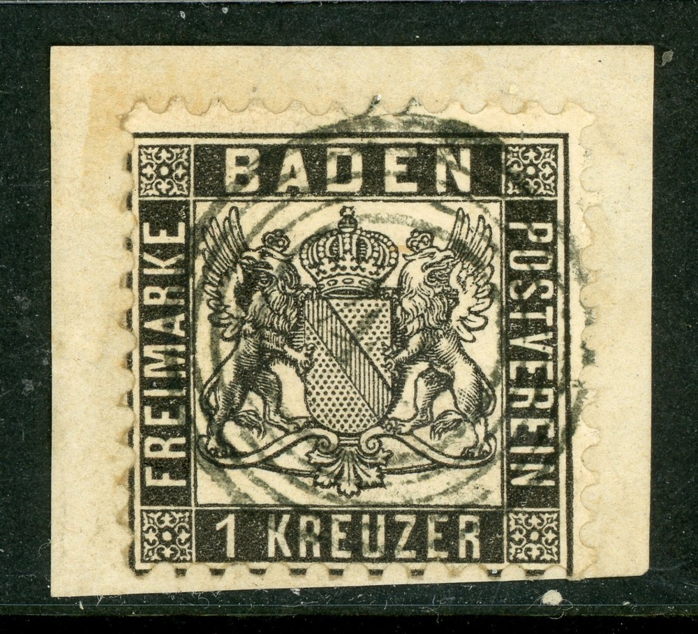 GANDALF – Germany States 1862 Baden 1 Kr Black Perf 10 Scott #19 VFU G419