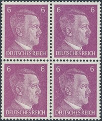 SALE Stamp Germany 1941 WWII 3rd Reich Hitler 6 PF Shades Blocks MNH