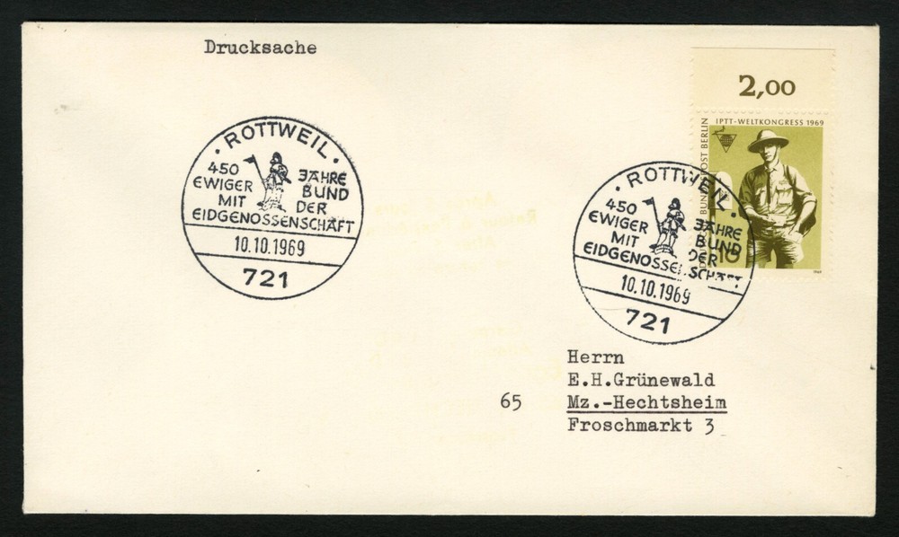 Germany (Berlin) 1969 Postal History Cover sc 9N270 – Rottweil Slogan Cancel
