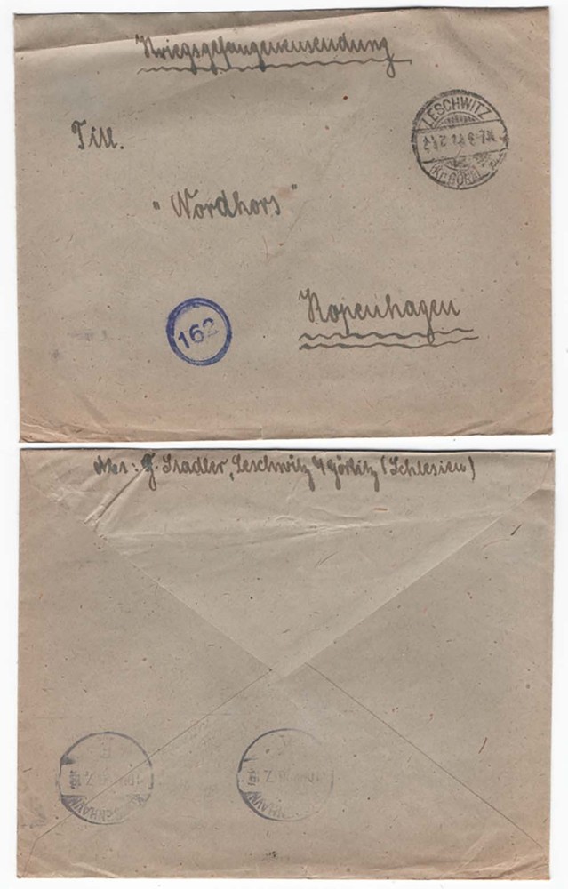 Germany 1918 WW1 Cover Leschwitz Concentration Camp to Red Cross Copenhagen