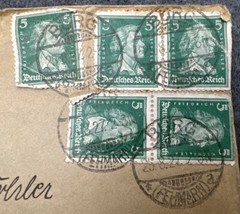 Vtg Stamp Cover Fehmarn Germany Deutsches Reich Friedrich Schiller 5Pfg Green