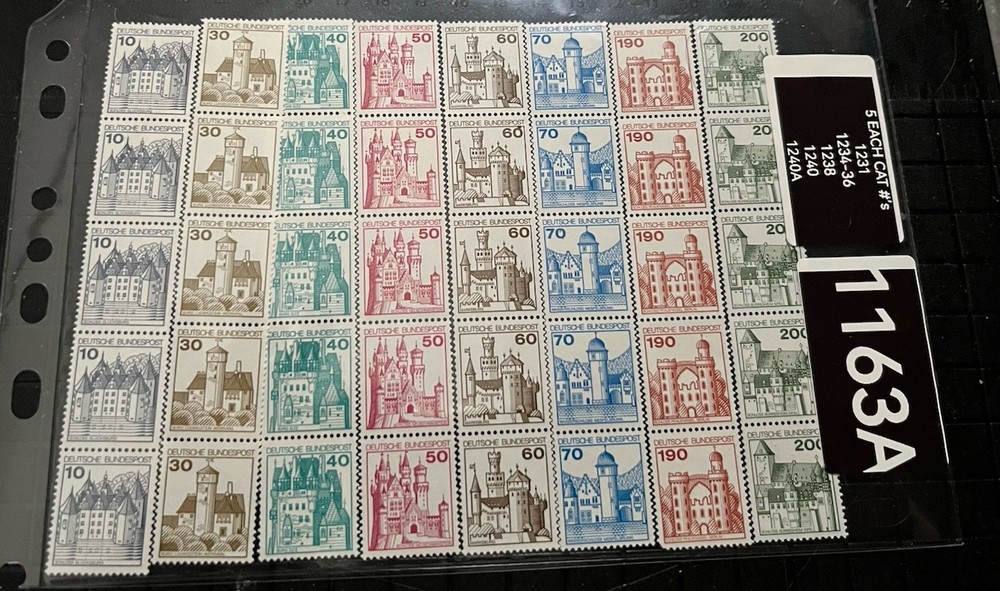 GERMANY 7 MNH # STRIPS OF FIVE GERMAN CASTLES 🏰 1163A