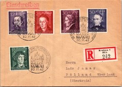 GERMANY 1942 WWII POLAND REG COVER SEMI-POSTAL SET ADDR POLLAND POSTMARK KRAKAU