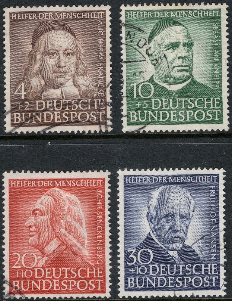 GERMANY 1953 SC #B334-7 7PF+3PF TO 40PF+10PF PORTRAITS USED SET CAT $80