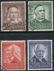 GERMANY 1953 SC #B334-7 7PF+3PF TO 40PF+10PF PORTRAITS USED SET CAT $80