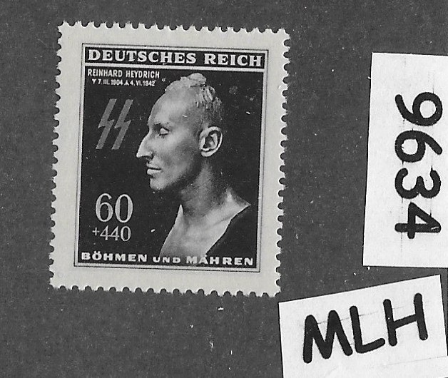 MLH Stamp Scott B20 / Heydrich / Hitlers Hangman 1943 Third Reich WWII #9634