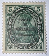 Travelstamps: Germany Treaty of Versailles Allenstein Stamp OP, 5 Pf, Mint Og H