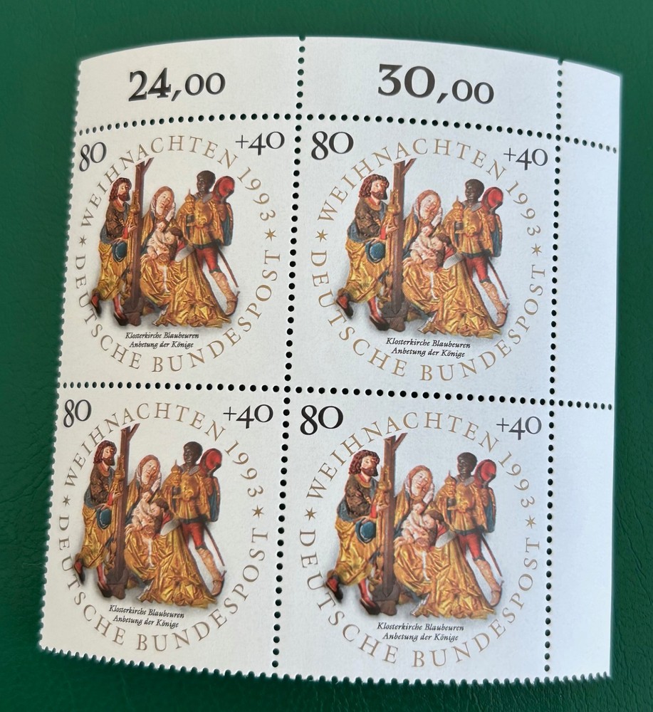 Germany Stamps, Scott B756, Christmas, MNH Margin block of 4