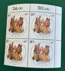 Germany Stamps, Scott B756, Christmas, MNH Margin block of 4