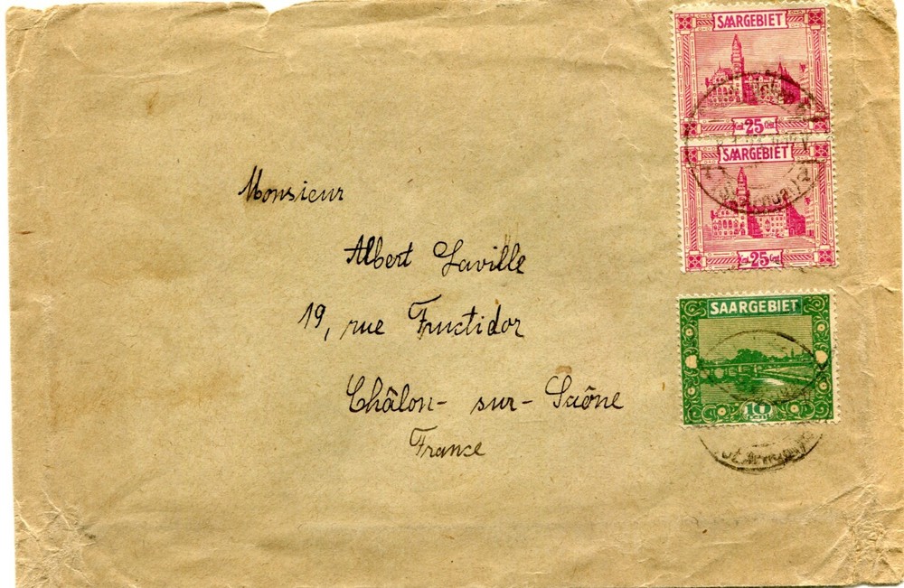 SAAR (S1416) 1923 cover stamped to FRANCE