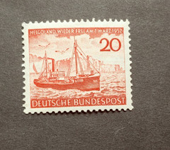 1952 HELIGOLAND BOAT SHIP VF MNH 20PF GERMANY DEUTSCHLAND