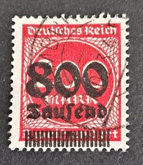 German Reich 1923 Michel # 303A 800Tsd on 200 M Lilac Red Possible Fake Postmark