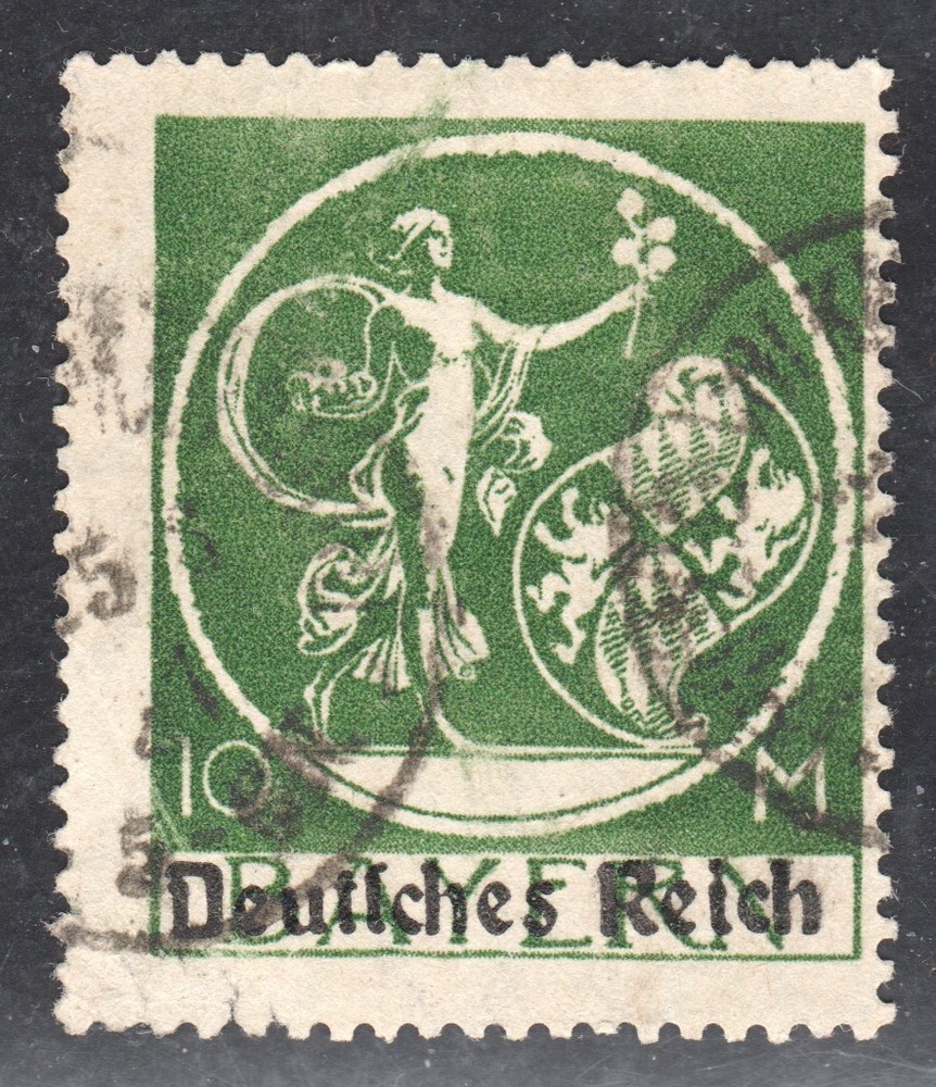 Germany 1920 10m Green SG135 Used (ex-Bavaria SG272 before optd Deutsches Reich)