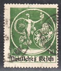 Germany 1920 10m Green SG135 Used (ex-Bavaria SG272 before optd Deutsches Reich)