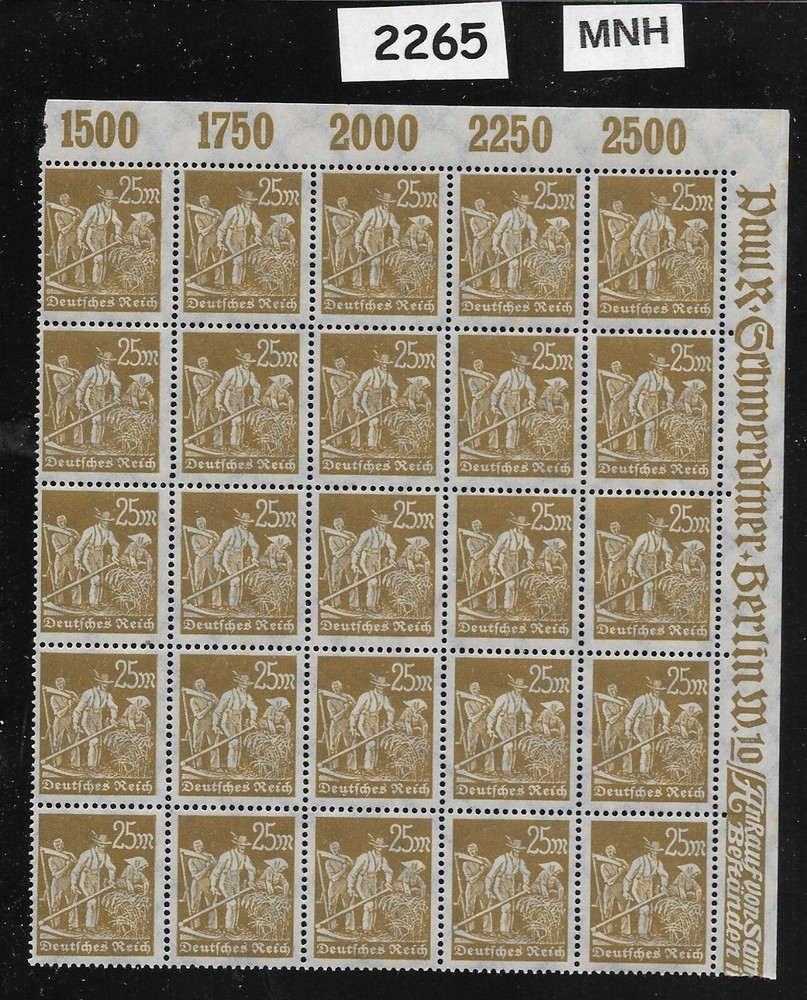 MNH Stamp block 25 Mark Sc 225 Iron worker Weimar Republic Germany 1921 #2265