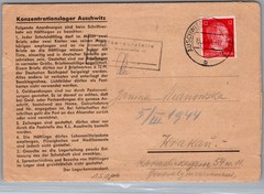 1944 Germany Concentration Camp Letterr Cover Auschwitz Monowitz to Krakau KZ