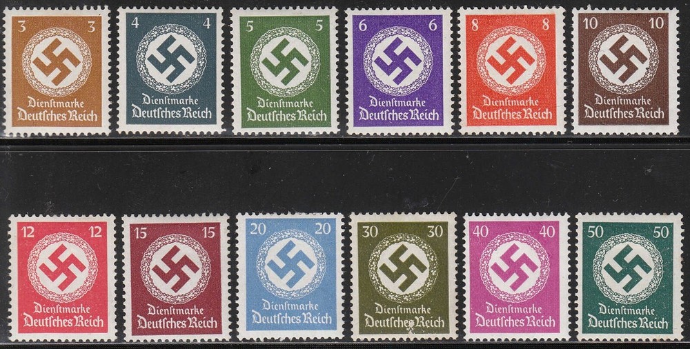 Stamp Germany Official Mi 166-77 Sc O92-103 1942 3rd Reich Emblem Dienst MNG