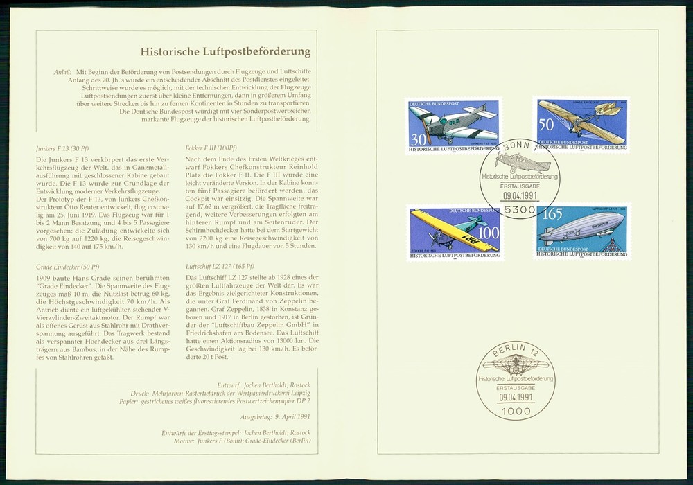 GERMANY FOLDER 1991/19 LUFTFAHRT AVIATION FLUGZEUGE EINDECKER