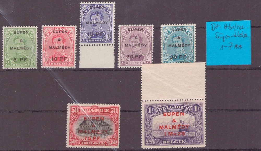 Belgian Occupation Issue For Eupen And Malmedy 1920 MiNr 1 A – 7 A Postfrisch **