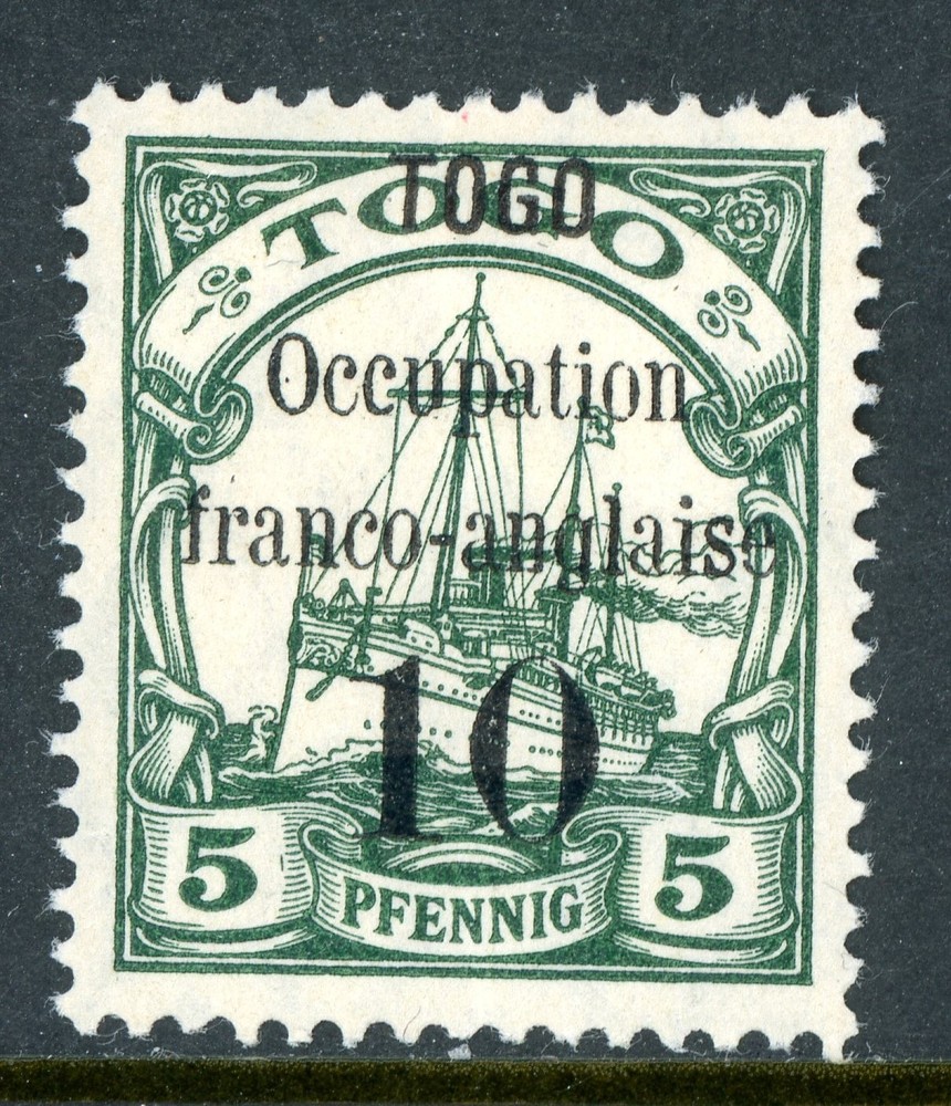 GANDALF – Germany 1914 Togo 10pf/5pf OP Yacht Scott #155 Mint Y52