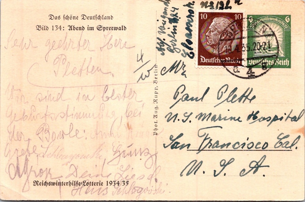 GERMANY 1935 POSTAL HISTORY UPRATED STATIONERY POSTCARD ADDR USA POSTMARK BERLIN