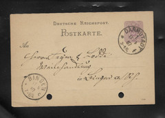 Germany German Empire Postcard Traveled 1887 from Darmstadt to Bingen