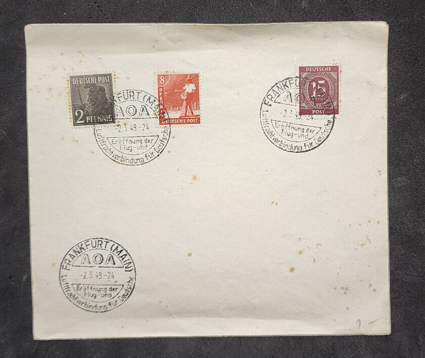 German Cover letter envelope w multiple stamps Frankfurt Special Cancels 1949