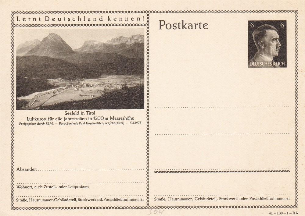 Card Stamp Germany WWII Hitler Deutschland Unused Tirol 2