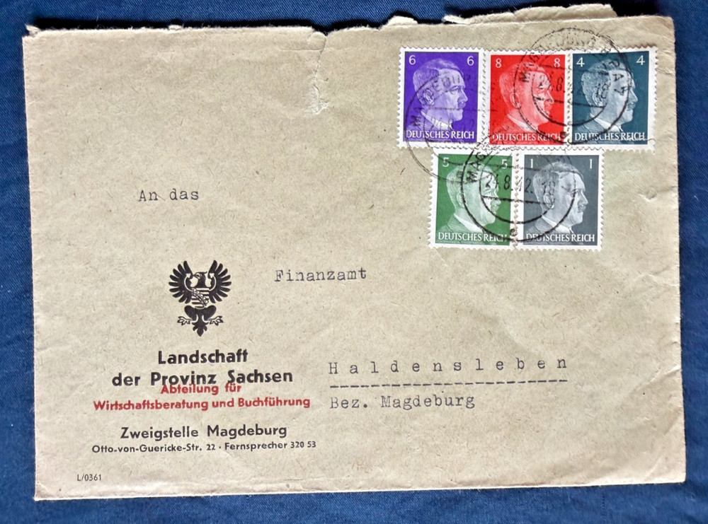 WWII June 1942 German Hitler Head Stamps (5) Cover Magdeburg Saxony