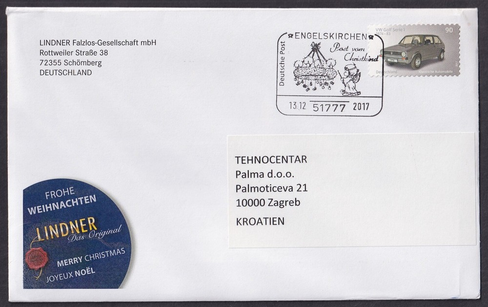 Germany 2017, VW Golf Serie I, Christkind, special postmark & cover