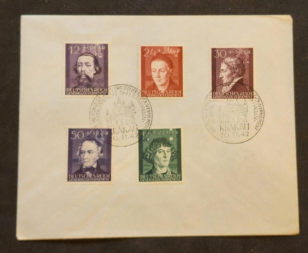 WW2 WWII Nazi German Third Reich cover letter KRAKAU Complete Poland Stamp Set