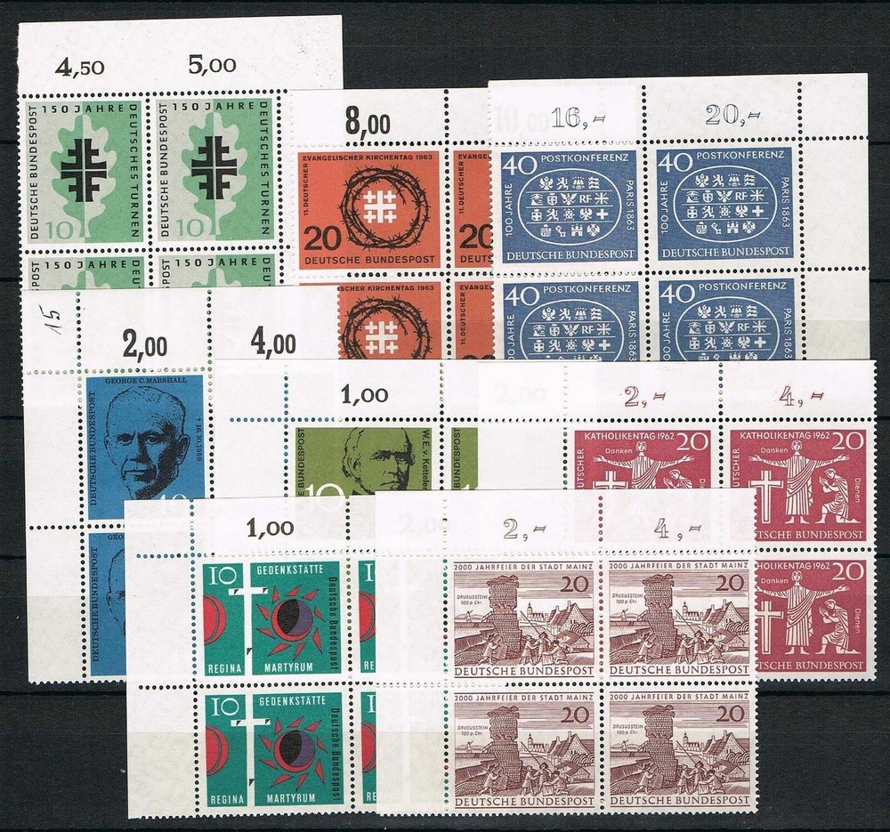 Bundle, eight blocks of four from the corner of the sheet, mint never hinged