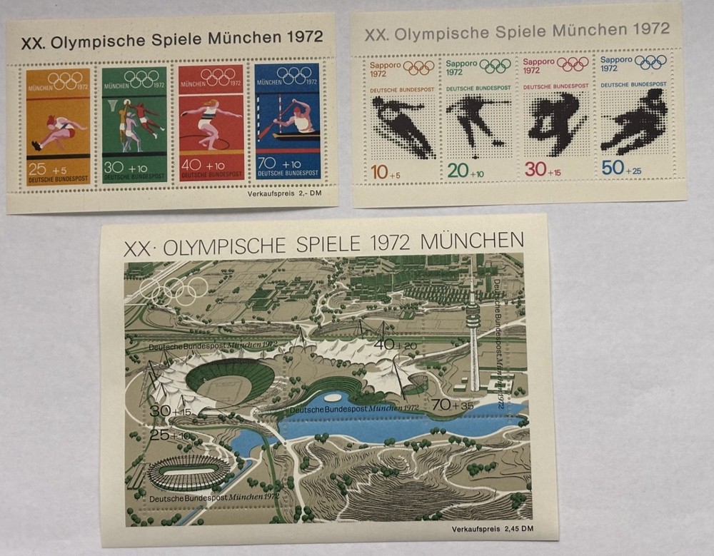 West Germany 1972 Olympic Games MNH, 3 Mini Sheets