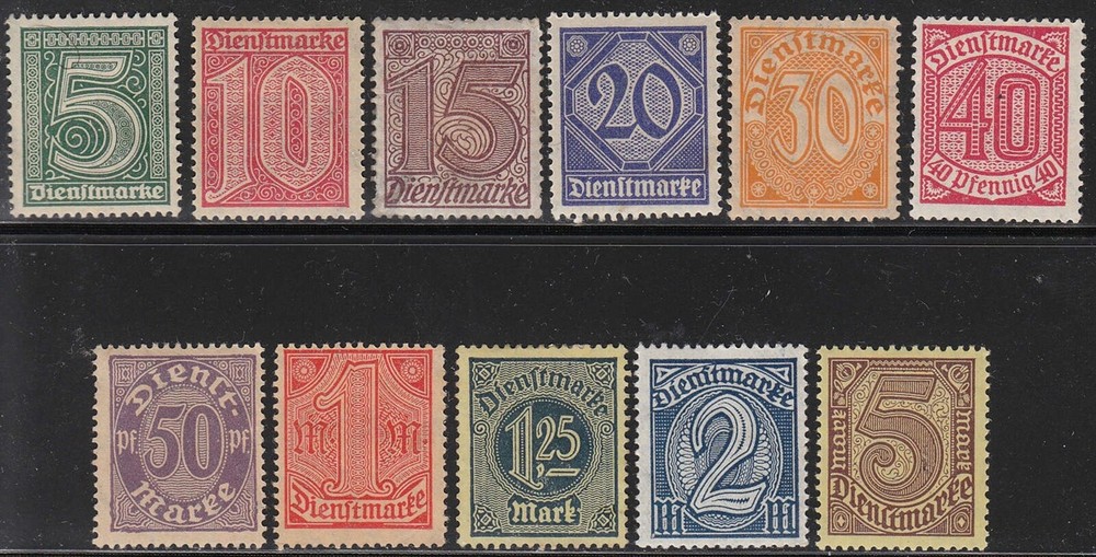 Stamp Germany Official Mi 023-33 Sc O1-13 1920 Dienst Deutsches Reich Empire MH