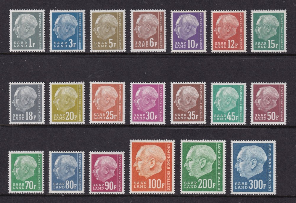 SAAR 1957 Heuss Definitives 2nd Issue set of 20 SG 406-425 MNH/** (CV £75)