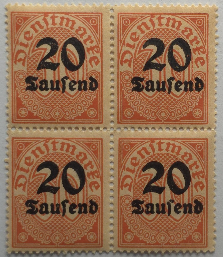 German Reich : Michel D 90 – Scott O 30 – Official stamp from 1923 Block of 4