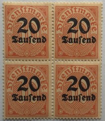 German Reich : Michel D 90 – Scott O 30 – Official stamp from 1923 Block of 4