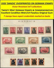 1920 DANZIG – 20 MINT GERMAN STAMPS OVERPRINTED DANZIG – EXCELLENT MINT/LH/OG/C2