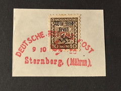 SUDETENLAND WWII-GERMAN OCC. Local ovpt STERNBERG 10 h. RED stamp, on pap. #726