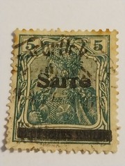 1920 German Occupation 5 Cent Sarre Error Stamp. Overprint Error