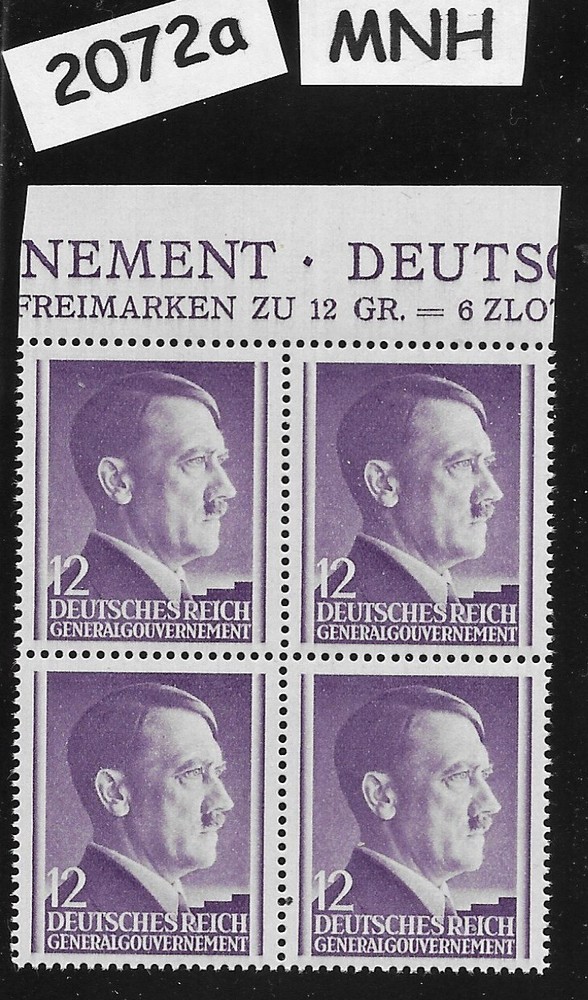 MNH stamp block Adolf Hitler 12GR Sc N80 / 1941 / Occupied Poland WWII #2072a
