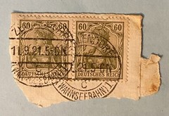 Two Used 60 Pfennig German Stamps issued in 1920 and Canceled in 1921 in Wannsee