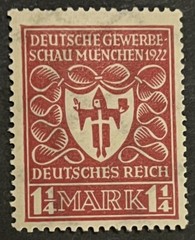 Travelstamps: Germany Stamp Sc 212/ Mi 199 Sg 118 – Arms of Munich – 1 1/4m MOGH